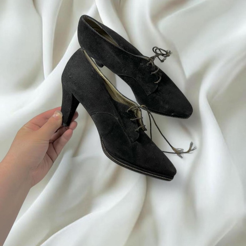 vintage Christina Rossi black suede lace-up oxford pumps y2k mcbling fairy boho